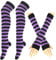 BundleMall Set di 2 paia di guanti lunghi in maglia a righe, calze a righe, leggings per feste in costume, Nero e viola chiaro, Taglia unica