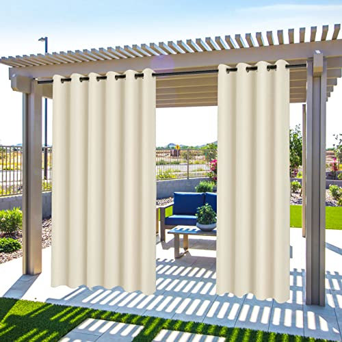 MINGPINHUIUS Rideaux d'extérieur Imperméables - Rideau Pergola Extérieur pour Terrasse, Balcon & Jardin, UV Résistant Protection Solaire et Protection de la Vie privée (Beige, 2 PCS / 132 X 240 CM)