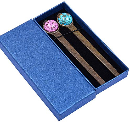 Wisdompro Lesezeichen Metall 2 Stück, Bookmark mit Geschenk Box, Lineal, Getrocknete Blumen, Lesezeichen Vintage sind Graduierung, Geburtstag, Urlaubsgeschenke für Buchliebhaber (Blau, Rosa)