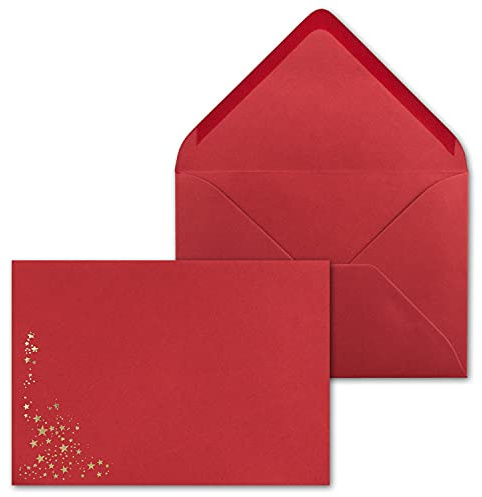 400x Enveloppes de Noël - DIN C5 - avec pluie d'étoiles dorées et métallisées en relief, enveloppe festive en rouge rosé - collage humide, 110 g/m² - 154 x 220 mm - Marque: GUSTAV NEUSER