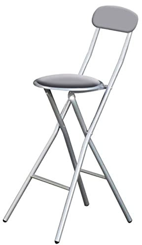 HOMION Colourful Folding Breakfast Round Padded Bar High Chair Stool Kitchen Garden Party Office Stool Seat Free Standing Caravan Camping Easy Folding Chair Bench (Grey)