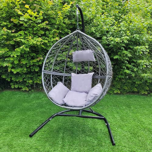 Hängesessel Polyrattan Hängekorb Hängestuhl Hängesitz Hängesessel Schaukel mit Gestell - Grau