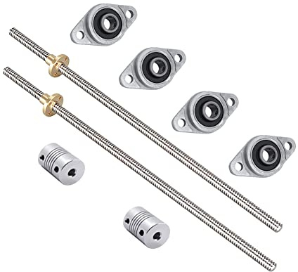 iYueMps 2 Sets 350mm 8mm T8 Lead Screw Set,Stainless Steel Threaded Lead Screw Rod Nut Coupling Horizontal Bearing Mount Set for 3D Printer