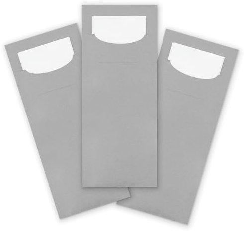 itenga 24x Bestecktasche aus Papier GRAU mit weißer Serviette Besteckserviette