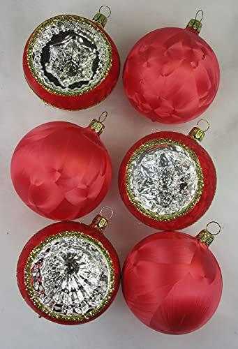 6er Set Christbaumkugeln und Reflexkugeln Exclusiv 8cm EISLACK ROT Handarbeit Germany Geschenke