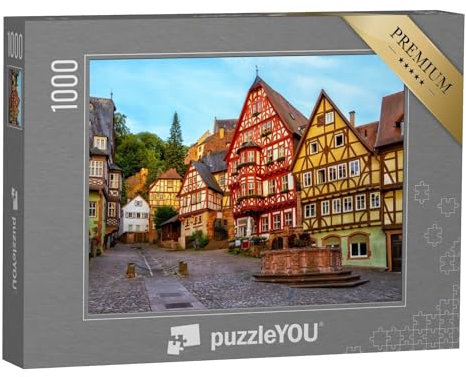 puzzleYOU: Puzzle 1000 Teile „Fachwerkhäuser der historischen Altstadt von Miltenberg, Bayern“ – aus der Puzzle-Kollektion Hessen, Frankfurt, Deutsche Städte, Deutsche Großstädte