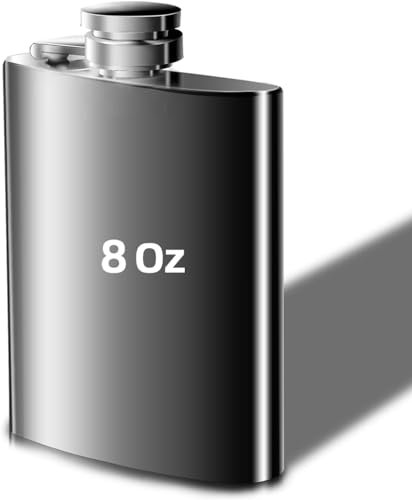 YYCFB Hip Flask Whiskey Flask Flagon 8OZ Stainless Steel Pocket Portable Alcohol Flask for Climbing Hiking Barbecue Camping Bar Party, Silver
