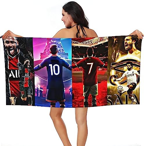IMFLY MESI Strandtuch,onaldo Handtuch,Strandtuch Football Star-Muster,Mikrofaser Handtuch,Badetuch Tragbares,für Kinder Jungen Mädchen (C,90x180cm)