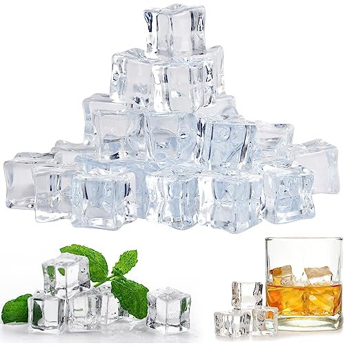 LANSKYLAN 25 PCS Cubitos de Hielo de AcríLico Cubitos de Hielo Artificial Cubitos de Hielo Reutilizables Transparente Cubitos de Hielo Cubo Hielo Falso para Decoración de Fotografía (30mm)
