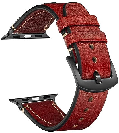 CeiBand Cinturini Pelle per Apple Watch Series 11 42mm/38mm/40mm/41mm, Regolabil morbido Vintag Cinturino Pelle per Apple Watch 42mm/44mm/45mm/49mm (Rosso)