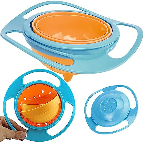 Retoo Baby Bowl Lot de 3 bols magiques rotatifs à 360° avec couvercle pour bébé, enfants, tout-petits, vaisselle pour bébé 18 x 18 cm Bleu