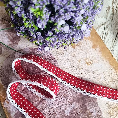 Designer Popeline Schrägband Kariert, Gepunktet Mit Spitze Baumwolle OEKO-TEX Made in Holland (Gepunktet Rot)