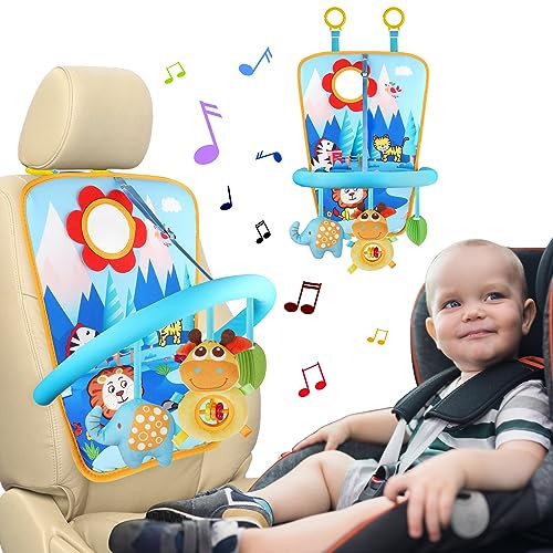 HOTUT Spielzeug Für Autofahrt Baby, Babyautositz Spielzeug mit Spiegel und 3 Hängespielzeuge, Kinder Auto rücksitz Spielzeug, Baby Activity Spielzeug für Babys von 0-12 Monaten -SchneebergStil