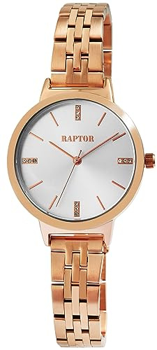Raptor Fleur Damen-Uhr Edelstahl Faltschließe dezent modern Analog Quarz RA10229 (roségoldfarbig)