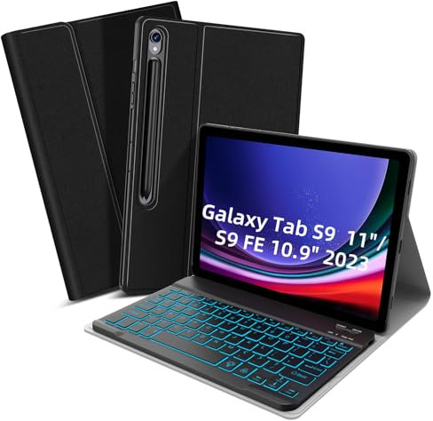 XIWMIX Keyboard Case for Samsung Galaxy Tab S10 FE 2025 S9/S9 FE 2023 11/10.9 Inch, 7-Color Backlit Bluetooth Detachable Magnetic Folio Keyboard with Slim Soft Smart Protective Cover