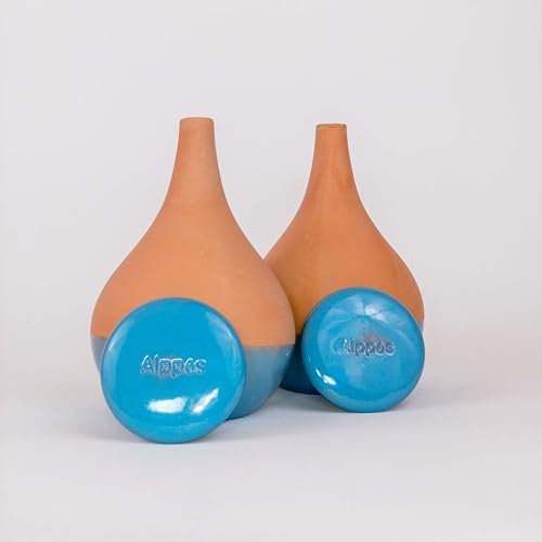 Alppos 2 Oyas à Planter 0,8 Litre Bleu en Terre Cuite avec Couvercle - ollas pour Plante intérieure et extérieure - Goutte à Goutte par capilarité