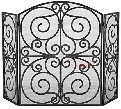 ONWEE Funkenschutz, Funkenschutz, kindersicherer Zaun, schmiedeeiserne Kamingitter, Scroll-Design, 83,8 cm hoch, für offenes Feuer im Innen- und Außenbereich/Holzofen, nach dem Sie Sich sehnen Vision