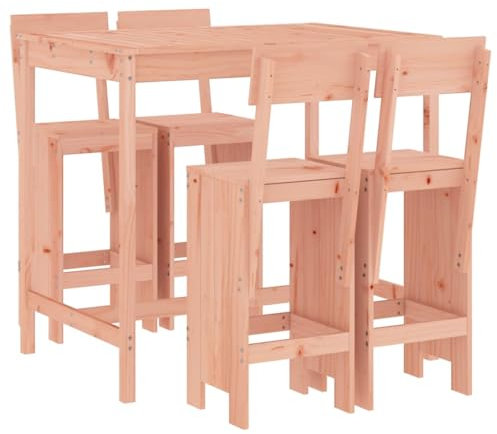 vidaXL Gartenbar Set 5-TLG., Sitzgruppe mit 1 Gartentisch 4 Barhocker, Garnitur mit Rückenlehne Fußstütze, Terrasse Bar Set Gartenmöbel, Massivholz Douglasie