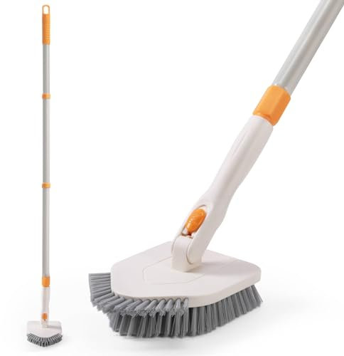 Tile Tub Scrubber Brush, FUUNSOO Shower Scrubber Cleaning Brush with 50'' Long Handle, Scrub Brush Mop Tools for Cleaning Bathroom Bathtub Tile Floor Wall Toilet Deck Kitchen, Non-Scratch