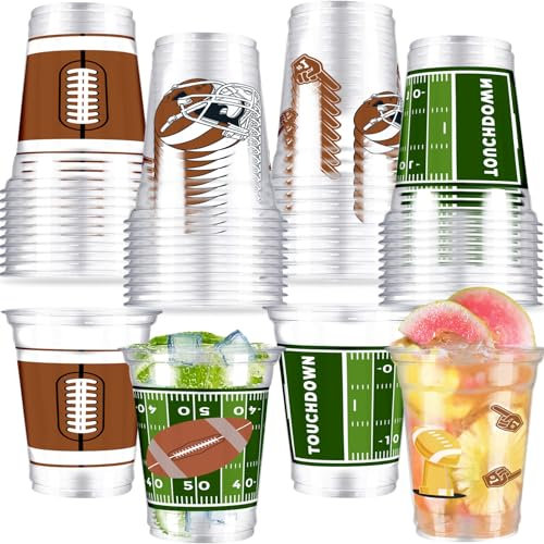 Party Cups Cute Cartoon Party Supplies 12 OZ Reusable Plastic Cups 45 Pcs Football Party Cups Super Bowl Plastic Cups 12 OZ Football Disposable Clear Cups Football Drinking Cups