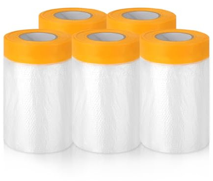 ASelected 5Pcs Plastic Dust Sheets 55 Cmx20 Mpolythene Dust Sheeting Waterproof Self-Adhesive Masking ​film For Spray Painting Decorating Furniture Covering