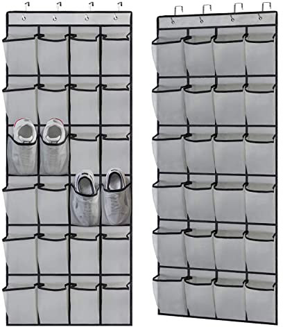 FVLAVEA Over Door Shoe Storage, Shoe Storage Door Hanging, Hanging Door Storage, 24 Large Mesh Pockets Door Hanging with 4 Door Hooks, for Kitchen, Bedroom, Bathroom Closet (Gray)