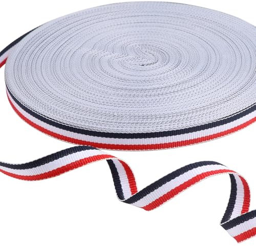 SRLWMYI 50M×10MM Ruban Tricolore Bleu Blanc Rouge Ruban Médaille Couleurs du Drapeau Français DIY Decoration for Packaging Crafts Weddings National Holidays