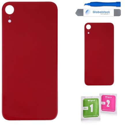 Globalstock Vitre arrière de Cache Batterie Remplacement - Coque Cache Batterie Compatible pour iPhone XR Rouge + adhésif et Kit Outils
