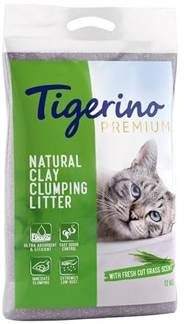 Litière Tigerino Premium, pour Chat, 2x12KG (Senteur Herbe fraîchement coupée)