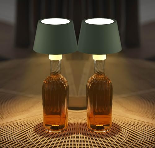 Northpoint LED Tischlampe Akku Flaschenlampe Tischleuchte mit Touchsensor 3000mAh Akku 200lm warmweißes Licht (3000K) stufenlos dimmbar für Innen und Außen (olivegrün 2er-Set)