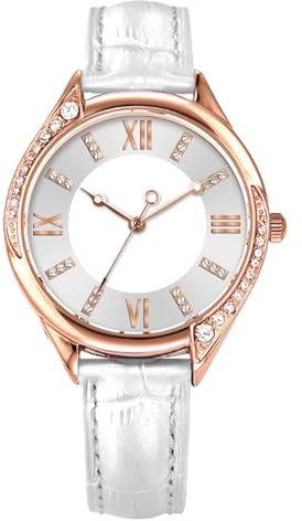 Comtex Elegante Damenuhr mit rotgoldenem Gehäuse und Kristallstein, römischen Ziffern und Kristalldiamanten als leicht ablesbares Zifferblatt, modische Damenuhr mit Gürtel, Rose Gold, Modern