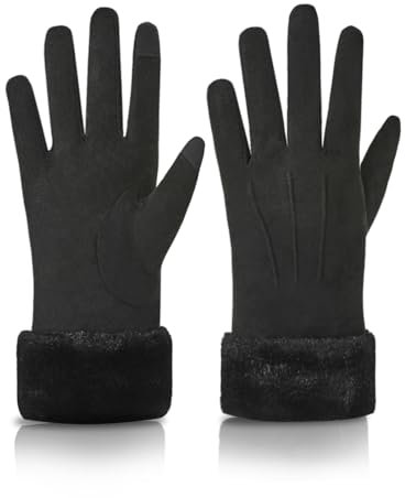 Knuffnee Damen Winter Handschuhe Fleece Gefütterte Handschuhe Warm Touchscreen Handschuh Schwarz M