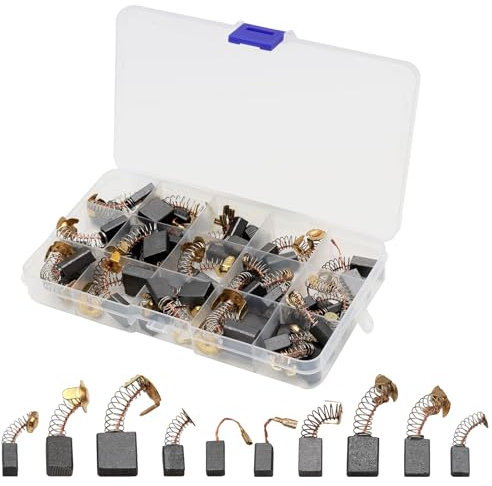 Scettar 50 Pcs 10 Sizes Motor Carbon Brushes, Carbon Brush Holder Repair Kit for Angle Grinders, Circular Saw, Power Tools, Electric Hammer Drill