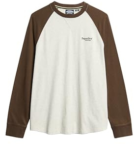 Superdry Herren Essential Baseball-Oberteil mit Langen Ärmeln und Logo Blitzgrau Gesprenkelt/Farnkraut-Braun XL
