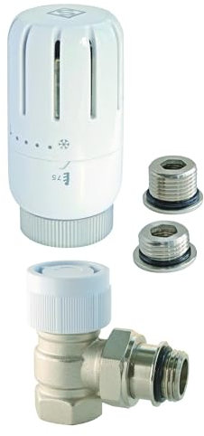 SOMATHERM FOR YOU, Robinet thermostatique équerre universel 3/8 ou 1/2, compatible avec têtes M30x1,5, réglage précis de 6°C à 28°C, installation facile, étanchéité garantie