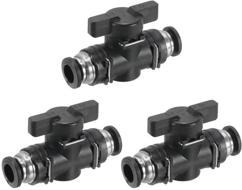 PATIKIL 8mm Pneumatic Ball Valve, 3 Pack 8mm OD BUC Push to Connect Tube Fittings Ball Valve Union Straight Air Flow Control Valve for Air Hydraulic, Black Silver