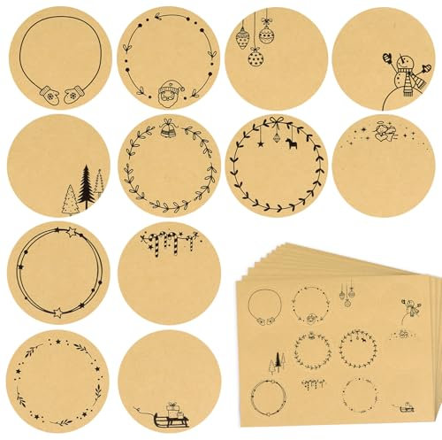 BETESSIN Aufkleber Weihnachten - 120 Stück Weihnachts Etiketten Selbstklebend - Geschenkaufkleber zum Beschriften - Weihnachtsaufkleber für Papiertüten - Sticker für Adventskalender (⌀4cm)