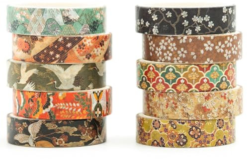 Songdao10 Rollen Ukiyo-e Stil Washi Tape Set Japanisches Kyoto Klebeband Papier Dekorativ Masking Tape Klebeband Bunt für Scrapbooking Handwerk Handwerk (Golden Seasons)