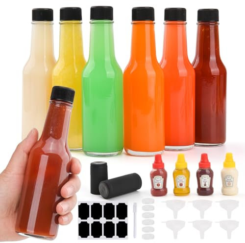 6 Stück 150 ml Kleine Glasflaschen für Sauce, 5 oz Gewürz Glasflaschen zum Befüllen, Saucenflasche Glas Ölflasche Likörflaschen Mini Flaschen für Heiße Saucen, Likör, Hausbrauen Wein, Salat Dressings
