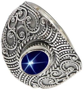SILVERTROVE Im Labor gezüchteter blauer Lindy-Stern Edelstein 925 Sterling silber Band Ring Herren und Damen Schmuck CRG1084BG14_(60 (19.1))