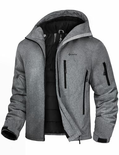 GEMYSE Veste de Ski Homme Chaude Imperméable Coupe-Vent Manteau avec Capuche Idéale pour la Montagne et la Randonnée en Hiver(Gris Texturés et Noir,2XL)