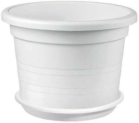 Sicignano | Vaso Cilindro con Sottovaso in Polipropilene, Resistente agli Urti e UV, Made in Italy - Vaso Grandi Dimensioni per Ingressi Giardini Spazi Pubblici (Bianco, 80 cm)