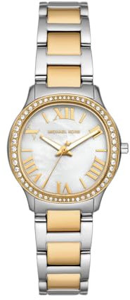 Michael Kors Sage Watch for Women, Quartz Three Hand Movement with Stainless Steel or Leather Strap, Silver and Gold Tone, 31 mm