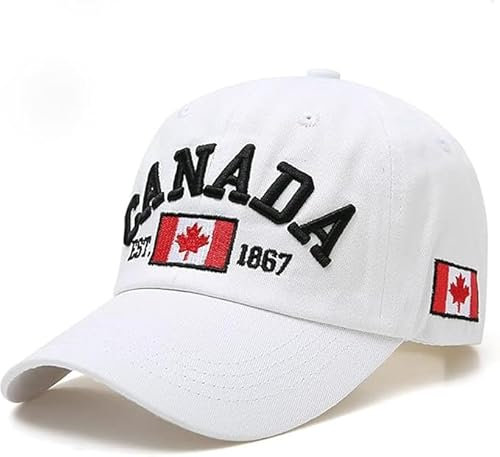 Canada Unisex Baseball Cap - 100% Baumwolle - Ahornblatt bestickt - verstellbar - Sport und Freizeit Cap für Damen und Herren, weiß, 56