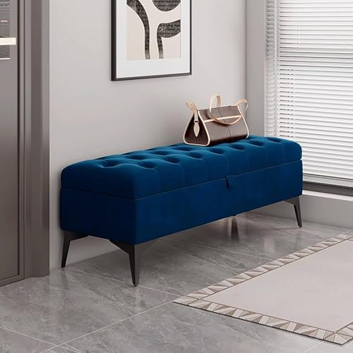 Multifunctional folding table, Tufted Velevt Storage Ottoman Bench,modern Upholstered End Of Bed Bench,foot Rest Stool With Metal Legs For Bedroom,living Room, Entryway, Navy)(Navy,80x40x43cm(31x16x17
