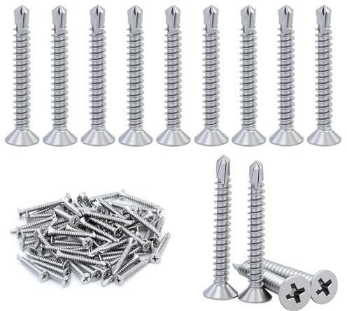 65 Pcs Vis Autoforeuse Metal 410, Vis Autoforeuse Inox, Autoperforante Phillips à Tête Fraisée pour Acier, Tôle