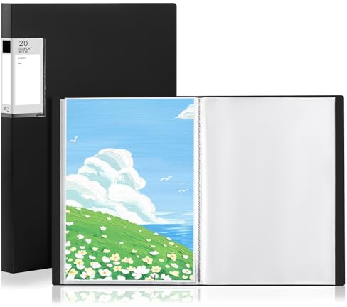 GUOKOFF Lot de 2 Porte-vues A3 20 Pochettes, A3 Livret de Présentation en Polypropylène, Classeur avec Insert de Présentation, Pocket Présentation Affichage du Livre (Noir)