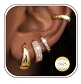 Diamday 4 Paar Ohrringe Silber 925 Creolen Ohrringe Gold für Damen Hypoallergene Kleine Creolen Silber 925 Ohrringe Set Helix Piercings Goldene Ohrringe Damen Mädchen
