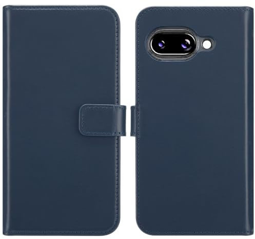 SELENCIA Klapphülle aus Echtleder - Geeignet für Google Pixel 9a - Blau