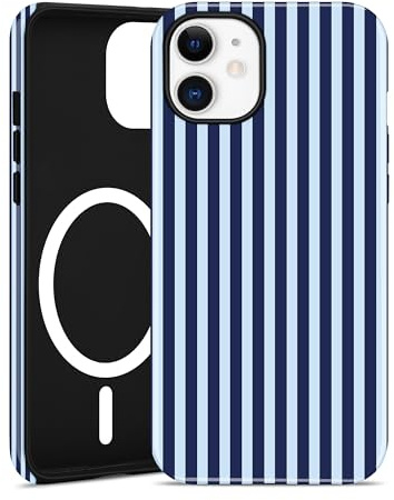 Jusy Magnetische Gestreifte Hülle für iPhone 12/12 Pro, Tiefblau | Aesthetic Striped Sommer Muster Handyhülle, Kompatibel mit MagSafe, Zweischichtige Stoßdämpfend